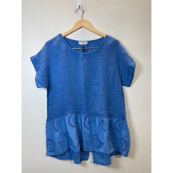 Terzo Millennio Women's 7269 Size Small Soft Blue Linen Short Sleeve Top NWT - Picture 1 of 7